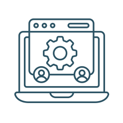 Website and CRM workflow displayed on a laptop during business planning